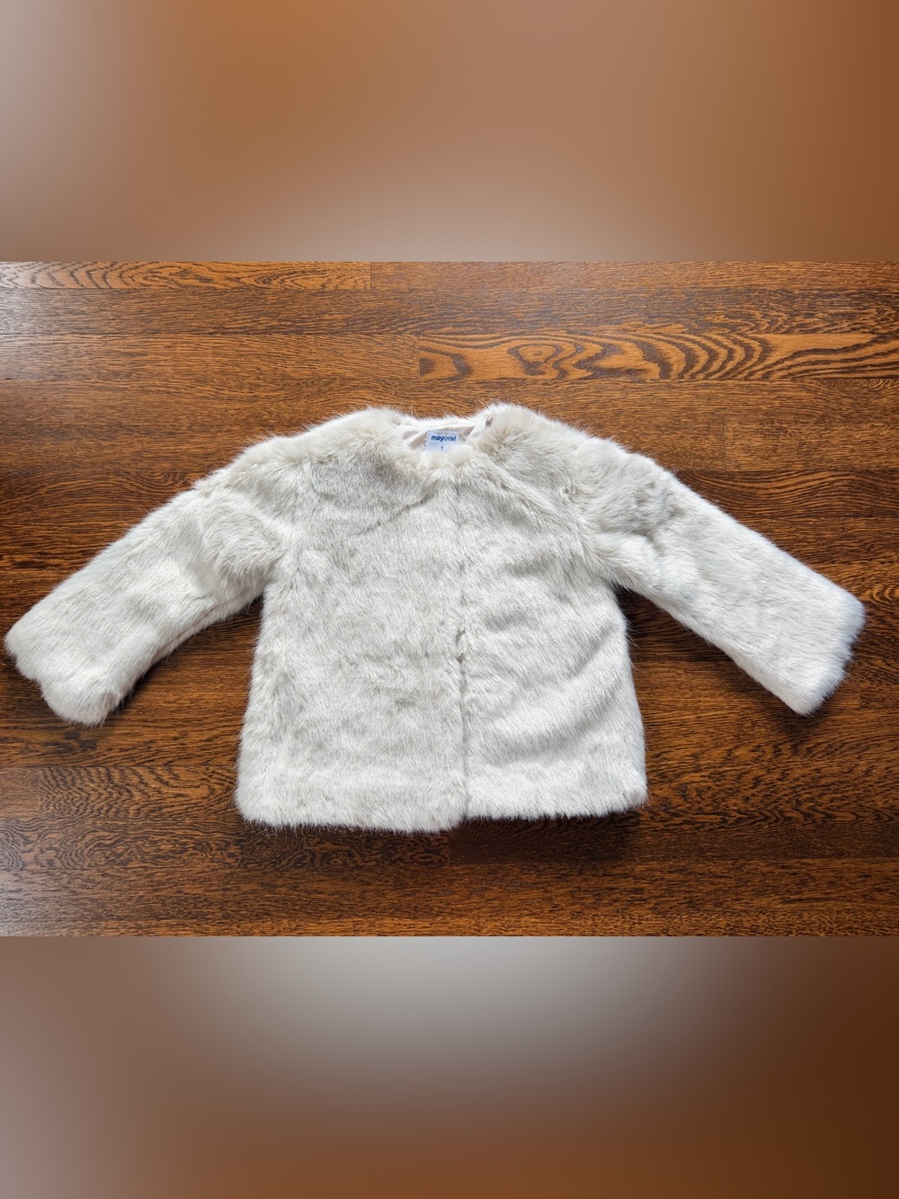Mayoral Girls Faux Fur Coat in Cream/Grey